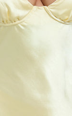 Heidi Maxi Dress - Satin Ruched Bust Tie Back Dress in Lemon