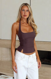 I'm Next Halter Top Chocolate