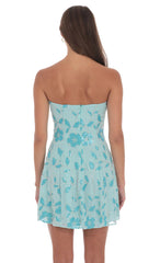 Sequin Beaded Flare Strapless Dress in Blue