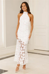 Soft Opulence Embroidered Halter Maxi Dress