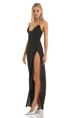 Knit Corset Maxi Dress in Black