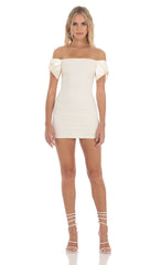 Off Shoulder Bow Sleeves Dress in Ivory
