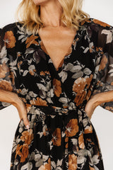 Kia Kimono Maxi Dress | Black + Copper Floral