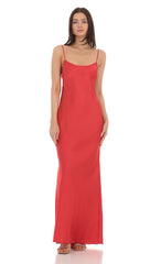 Back Bow Satin Dress in Red