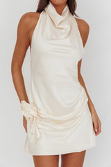 Elarah High Cowl Halterneck Mini Dress Pearl