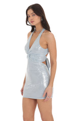 Sequin Twist V-Neck Bodycon Dress in Sky Blue