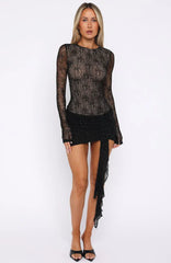 Glitter Up Long Sleeve Mini Dress Black