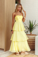 Top It Off Strapless Frill Trim Maxi Dress Butter