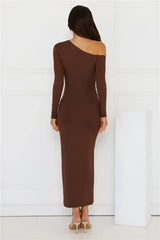 Looks That Talk Off Shoulder Maxi Dress Brown