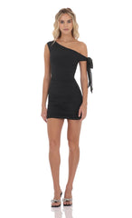 Off Shoulder Shimmer Tie Dress in Black