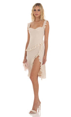 Chiffon Ruffle Dress in Beige