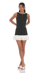 Bubble Ruffle Dress in Black and White