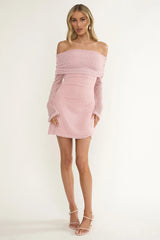 Alivya Off-Shoulder Knit Mini Dress Pink
