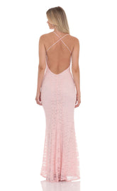 Lace V-Neck Mermaid Dress in Pink