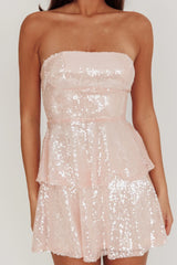 Provence Bloom Tiered Sequin Mini Dress Pink