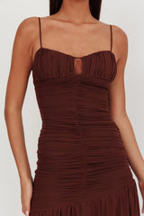 Kailua Ruched Tiered Hem Maxi Dress Chocolate