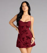 Velvet Bloom Cowl Mini Dress