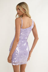 Nights In Portofino Asymmetric Shoulder Sequin Mini Dress Purple