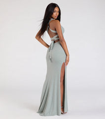 Ayla Lace-Up Slit Mermaid Glitter Formal Dress