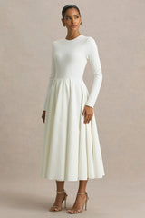 Bellamy | Cream Crew-Neck Long Sleeve Midi Dress