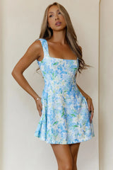 Clio Side Flare Hem Mini Dress Blue