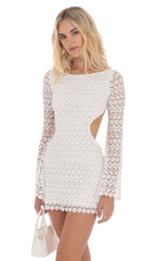 Floral Crochet Long Sleeve Dress in White