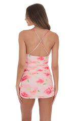 Floral Mesh Bodycon Dress in Pink