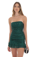 Sequin Ruched Bodycon Dress in Green