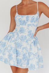 Courting Cami Strap Mini Dress Floral Blue