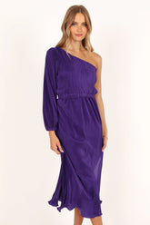 Pontee One Shoulder Pleated Midi Dress - Purple