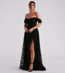 Nyra Formal Flocked Velvet A-Line Dress