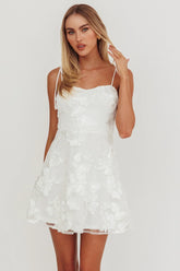 Arc Tied Straps Floral Mini Dress White