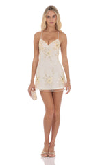 Sequin Embroidered Open Back Dress in Ivory