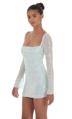 Knit Sequin Long Sleeve Dress in Blue