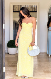 Ashley Yellow Sequin Strapless Maxi Dress