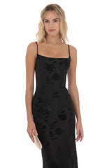 Velvet Floral Cowl Neck Maxi Dress in Black