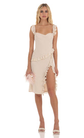 Chiffon Ruffle Dress in Beige