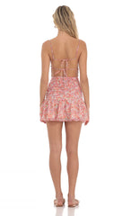 Floral Ruched Ruffle Dress in Pink