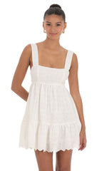 Floral Eyelet Babydoll Dress in White