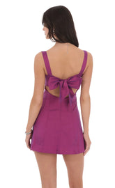 Duo Chrome Back Bow Bodycon Dress in Pink Purple