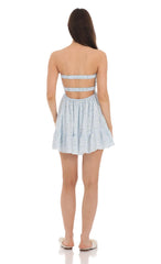 Floral Cutout Strapless Babydoll Dress in Blue