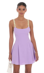 Floral Strap Flare Dress in Lavender