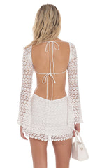 Floral Crochet Long Sleeve Dress in White