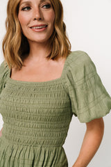 Amaya Smocked Dress | Green