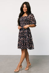 Azlyn Smocked Short Dress | Navy + Pink Floral