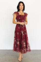Clementine Tulle Midi Dress | Wine Multi