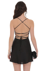 Satin Sequin Bust Dress in Black