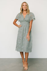 June Smocked Midi Dress | Eucalyptus