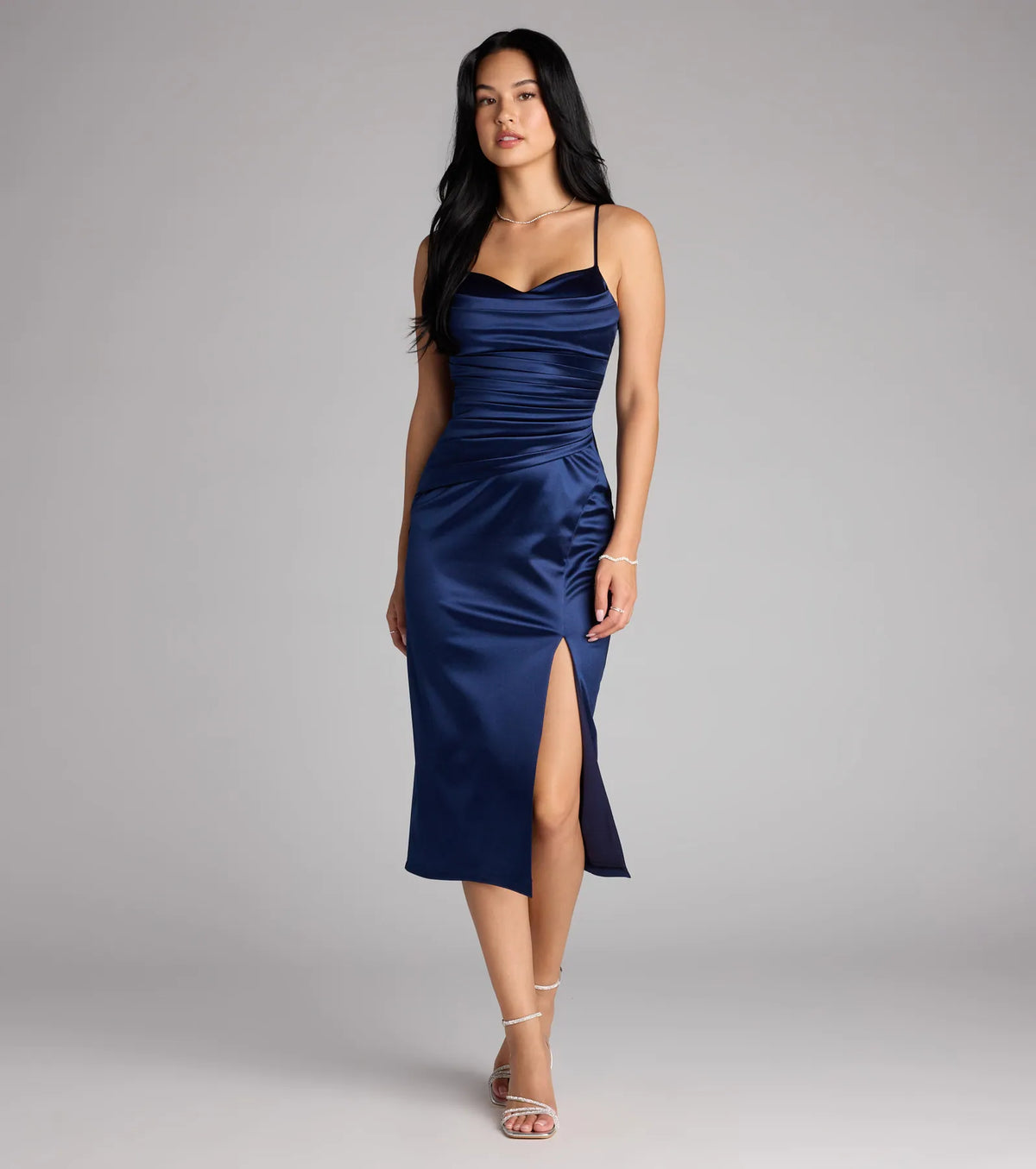 Melody Satin Slit Midi Formal Dress