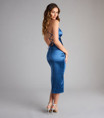 Ophelia Satin Lace-Up Midi Formal Dress